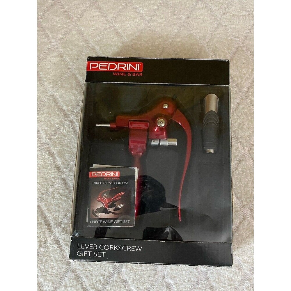 Pedrini Wine & Bar Lever Corkscrew Gift Set With Box Missing 1 Of The 2 Pourers